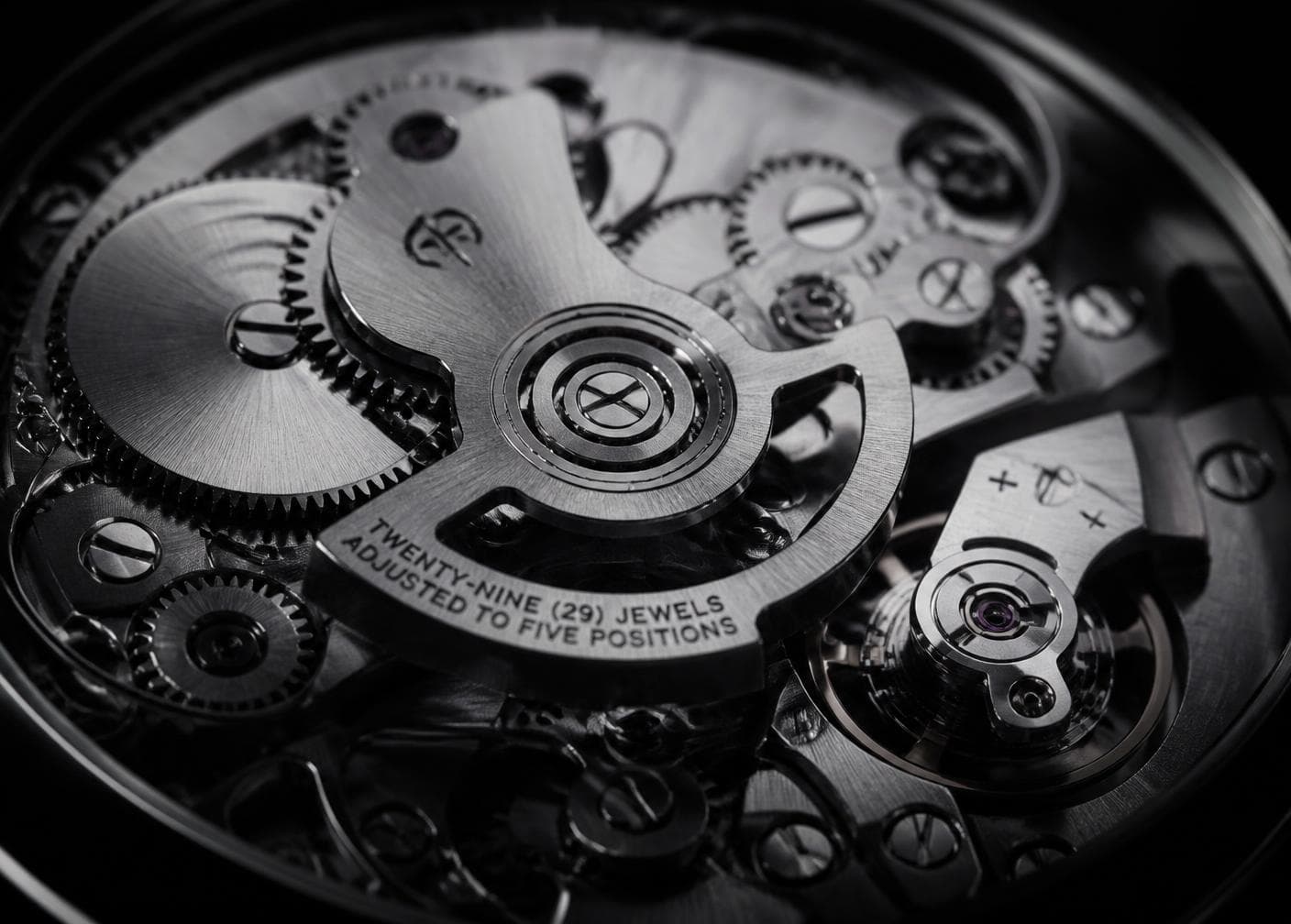 Macro detail of a precision mechanical watch movement